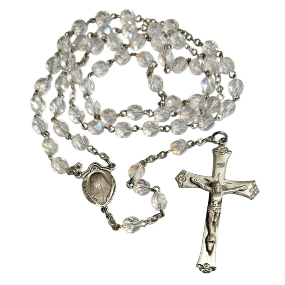 Chapel sterling Aurora Borealis crystal rosary.